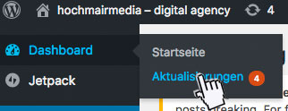 Wordpress manuell aktualisieren – Ausschnitt Dashboard