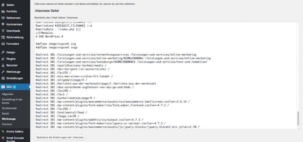 YOAST .htaccess Ansicht